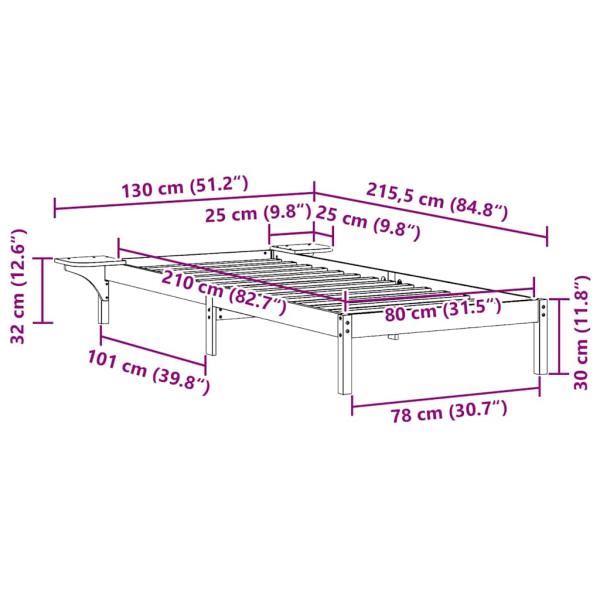 Bettgestell mit Nachttischen Wachsbraun 80 x 210 cm
