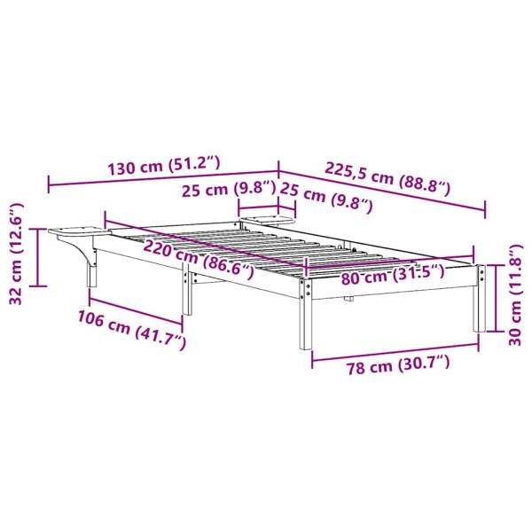 Bettgestell mit Nachttischen Wachsbraun 80 x 220 cm