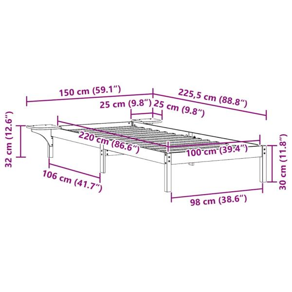Bettgestell mit Nachttischen Wachsbraun 100 x 220 cm