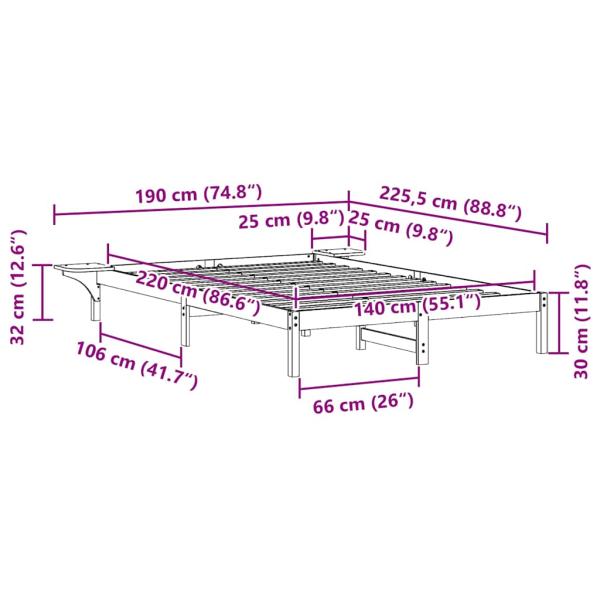 Bettgestell mit Nachttischen Wachsbraun 140 x 220 cm
