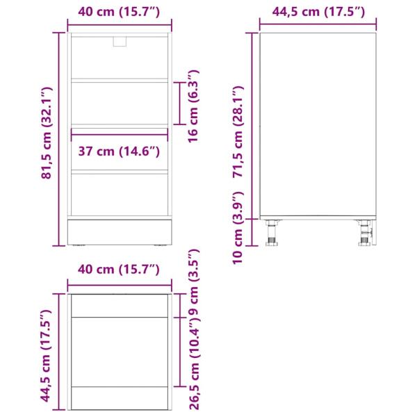Küchenunterschrank mit Schubladen Riga Schwarz Eichen-Optik