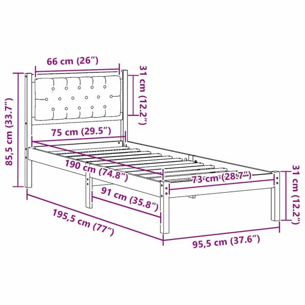 Bettgestell mit Kopfteil Hellgrau 75 x 190 cm Stoff