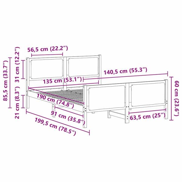 Bettgestell mit Kopfteil Dunkelgrau 135 x 190 cm Stoff