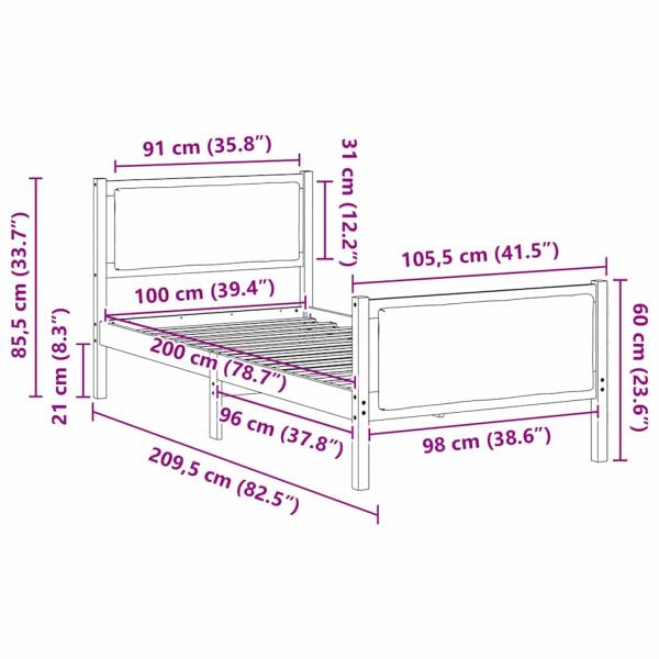 Bettgestell mit Kopfteil Dunkelgrau 100 x 200 cm Stoff