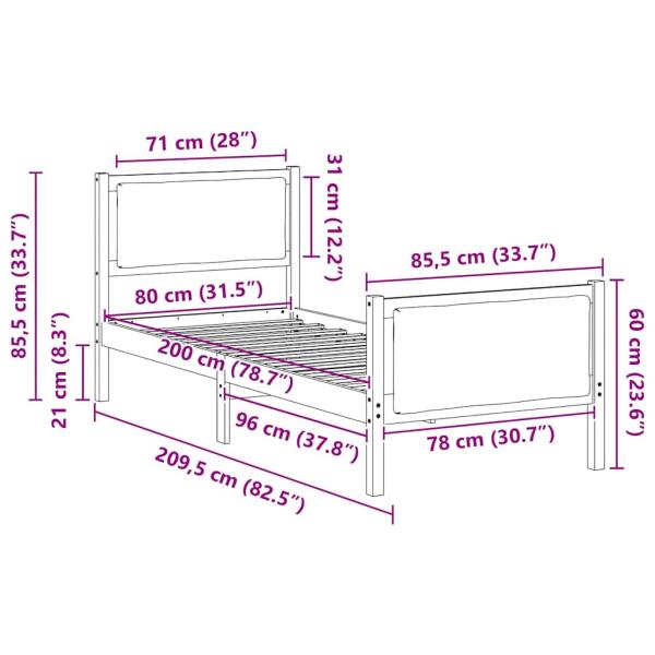 Bettgestell mit Kopfteil Dunkelgrau 80 x 200 cm Stoff