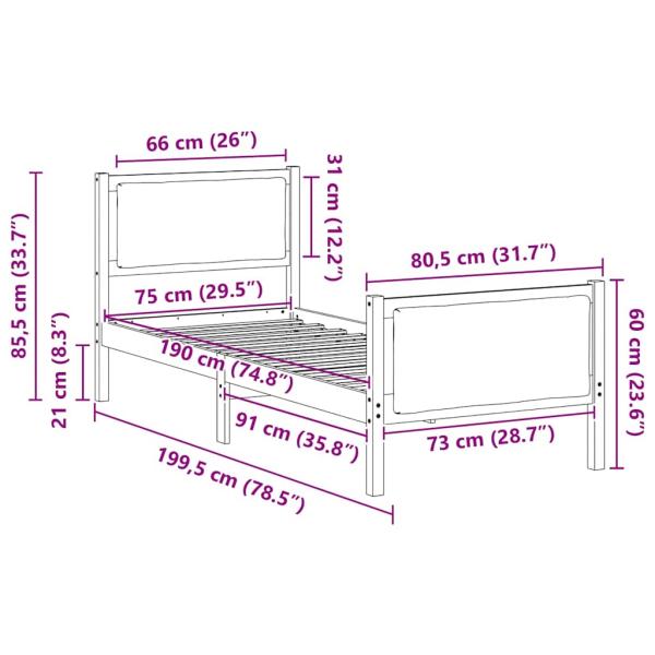 Bettgestell mit Kopfteil Dunkelgrau 75 x 190 cm Stoff