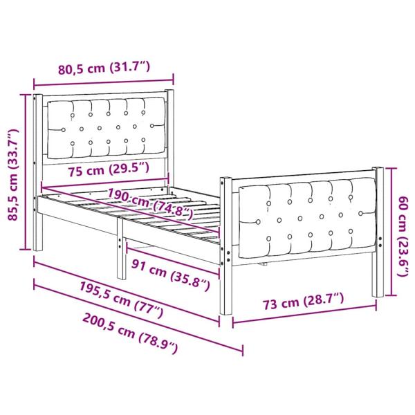 Bettgestell mit Kopfteil Taupe 75 x 190 cm Stoff