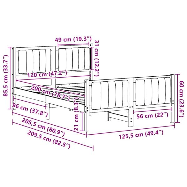 Bettgestell braun und dunkelgrau 120 x 200 cm Massivholz Kiefer