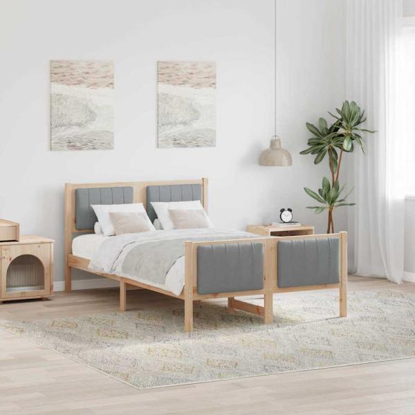 ARDEBO.de - Bettgestell Braun und hellgrau 120 x 190 cm Massivholz Kiefer