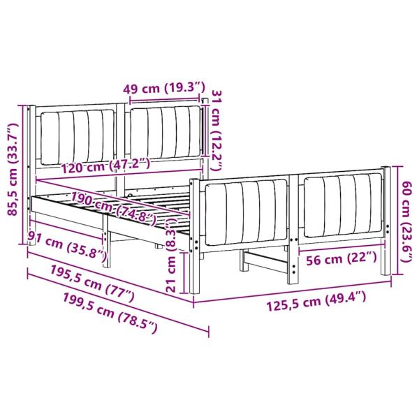 Bettgestell Braun und Schwarz 120 x 190 cm Massivholz Kiefer