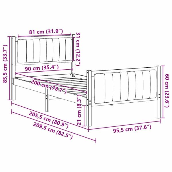 Bettgestell Braun und Schwarz 90 x 200 cm Massivholz Kiefer