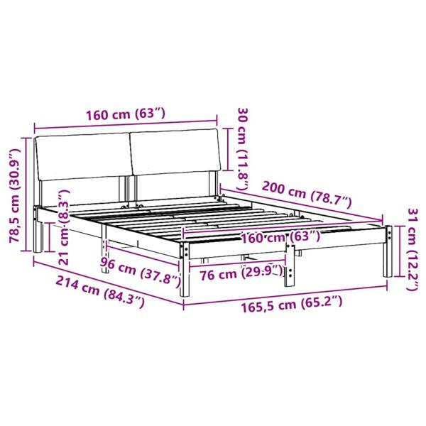 Bettgestell Braun und Schwarz 160 x 200 cm Massivholz Kiefer
