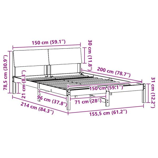 Bettgestell Braun und Schwarz 150 x 200 cm Massivholz Kiefer