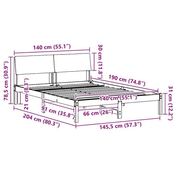 Bettgestell Braun und Schwarz 140 x 190 cm Massivholz Kiefer
