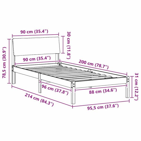 Bettgestell Braun und hellgrau 90 x 200 cm Massivholz Kiefer