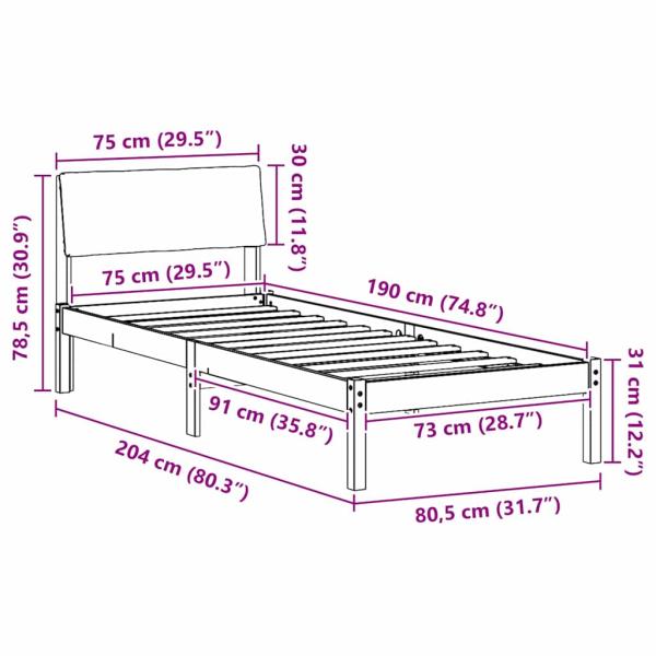 Bettgestell Braun und Schwarz 75 x 190 cm Massivholz Kiefer
