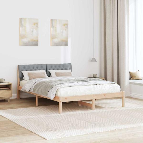 Bettgestell Braun und hellgrau 140 x 200 cm Massivholz Kiefer