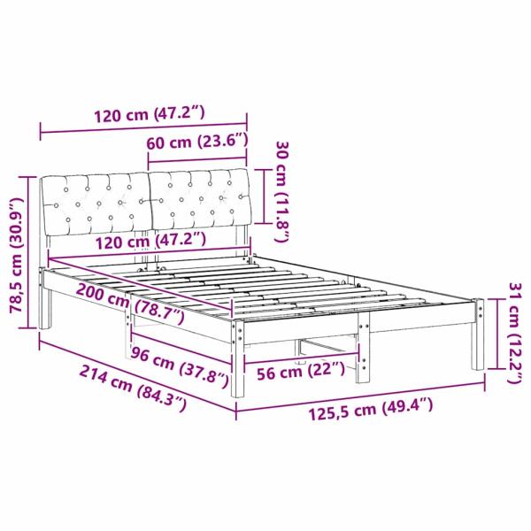 Bettgestell Braun und Taupe 120 x 200 cm Massivholz Kiefer