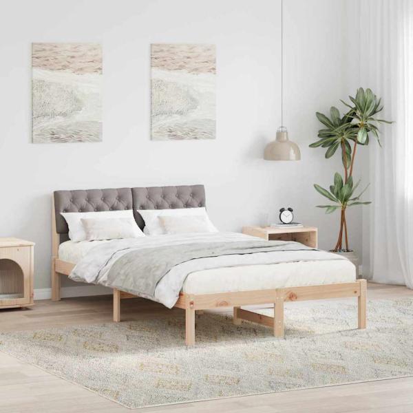 ARDEBO.de - Bettgestell Braun und Taupe 120 x 190 cm Massivholz Kiefer