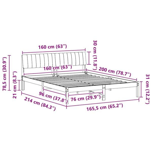 Bettgestell braun und dunkelgrau 160 x 200 cm Massivholz Kiefer