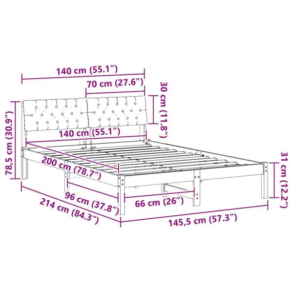 Bettgestell braun und dunkelgrau 140 x 200 cm Massivholz Kiefer