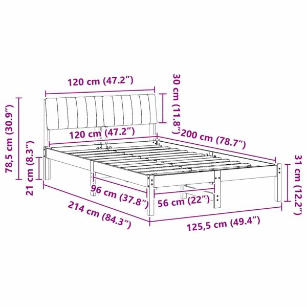 Bettgestell Braun und hellgrau 120 x 200 cm Massivholz Kiefer