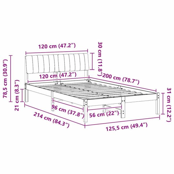 Bettgestell Braun und Taupe 120 x 200 cm Massivholz Kiefer