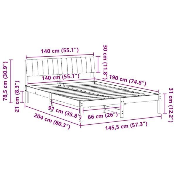 Bettgestell Braun und Schwarz 140 x 190 cm Massivholz Kiefer