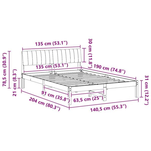 Bettgestell Braun und hellgrau 135 x 190 cm Massivholz Kiefer