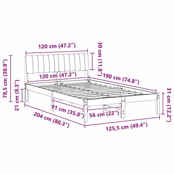 Bettgestell Braun und Taupe 120 x 190 cm Massivholz Kiefer