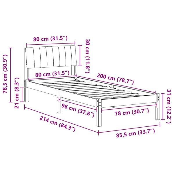 Bettgestell Braun und Schwarz 80 x 200 cm Massivholz Kiefer