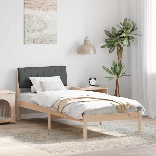 ARDEBO.de - Bettgestell braun und dunkelgrau 75 x 190 cm Massivholz Kiefer