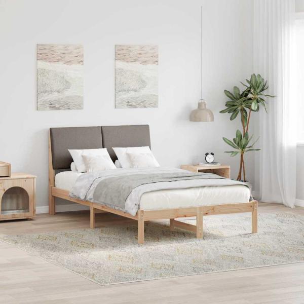 ARDEBO.de - Bettgestell Braun und Taupe 135 x 190 cm Massivholz Kiefer
