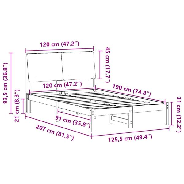 Bettgestell Braun und Schwarz 120 x 190 cm Massivholz Kiefer