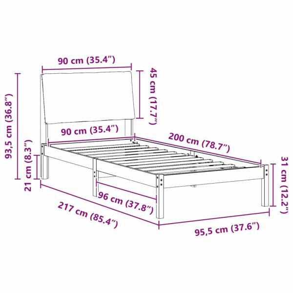 Bettgestell Braun und hellgrau 90 x 200 cm Massivholz Kiefer