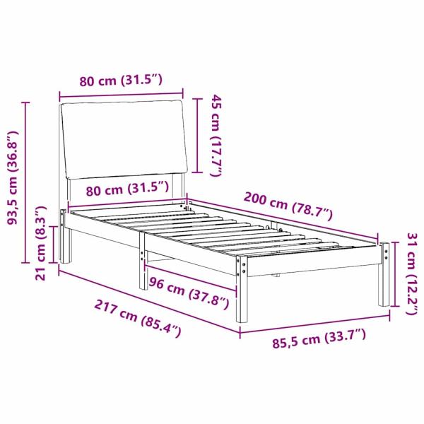 Bettgestell Braun und Taupe 80 x 200 cm Massivholz Kiefer