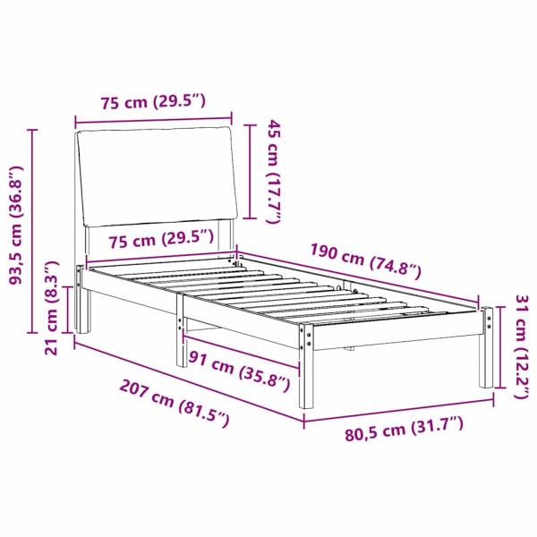 Bettgestell Braun und Taupe 75 x 190 cm Massivholz Kiefer