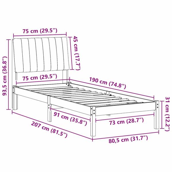Bettgestell mit Kopfteil Braun 75 x 190 cm Stoff