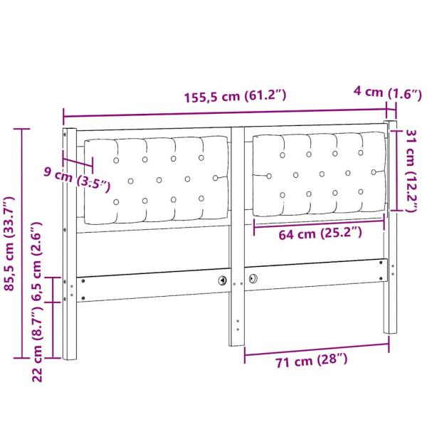 Kopfteil Sonstiges Braun und Taupe 150 cm Massivholz Kiefer