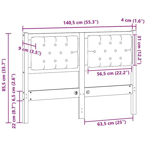 Kopfteil braun und dunkelgrau 135 cm Massivholz Kiefer