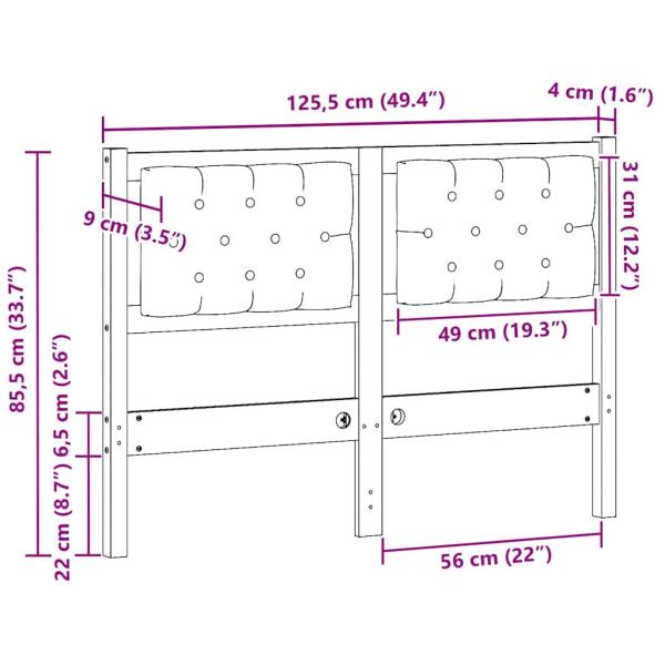 Kopfteil Sonstiges Braun und Schwarz 120 cm Massivholz Kiefer