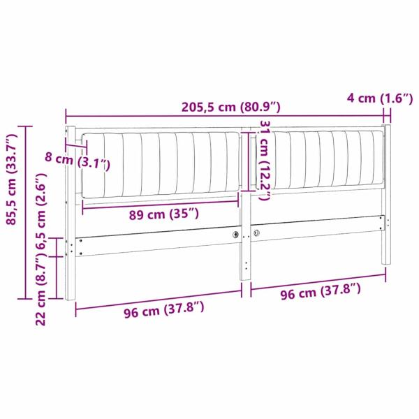 Gepolstertes Kopfteil Weiß 200 cm Massivholz Kiefer und Stoff