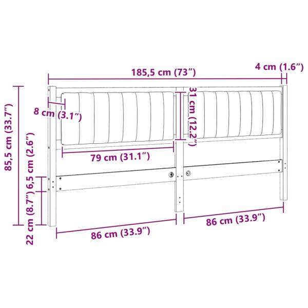 Gepolstertes Kopfteil Braun 180 cm Massivholz Kiefer und Stoff