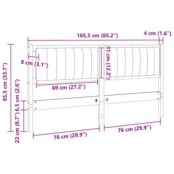Gepolstertes Kopfteil Braun 160 cm Massivholz Kiefer und Stoff