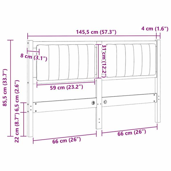 Gepolstertes Kopfteil Weiß 140 cm Massivholz Kiefer und Stoff