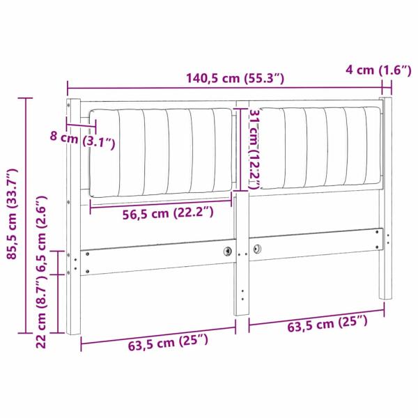 Gepolstertes Kopfteil Braun 135 cm Massivholz Kiefer und Stoff