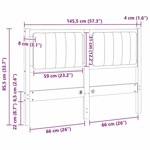 ARDEBO.de - Gepolstertes Kopfteil Braun 120 cm Massivholz Kiefer und Stoff