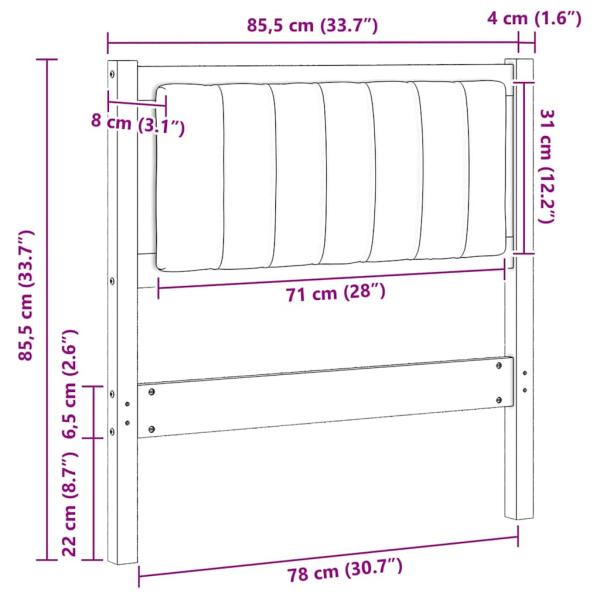 Gepolstertes Kopfteil Braun 80 cm Massivholz Kiefer und Stoff