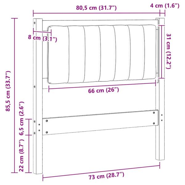 Gepolstertes Kopfteil Braun 75 cm Massivholz Kiefer und Stoff