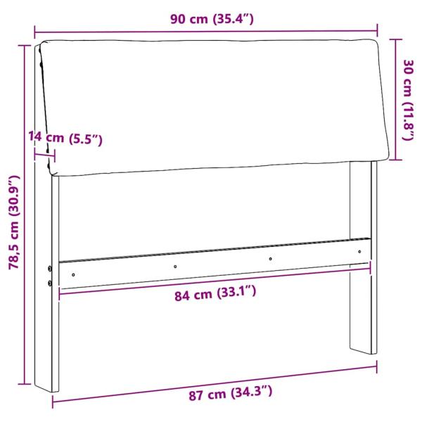Gepolstertes Kopfteil Dunkelgrau 90 cm Massives Kiefernholz